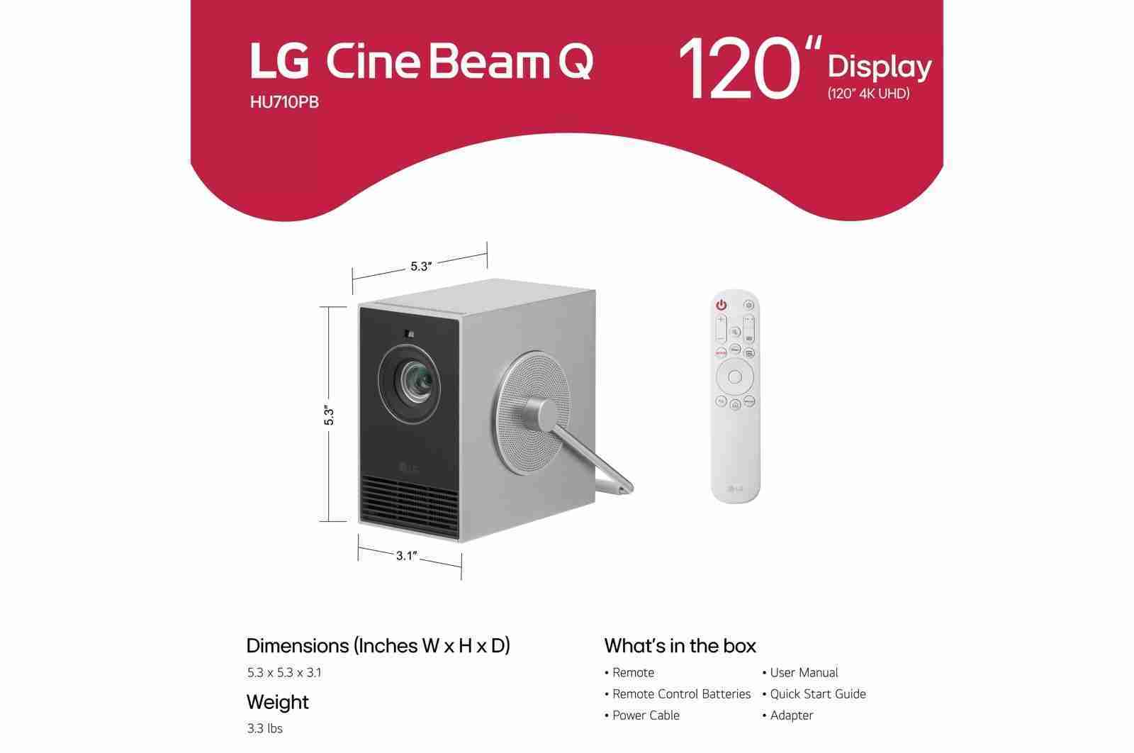 LG CineBeam Q HU710PB 4K/HDRプロジェクター LG CineBeam Q 4K Smart Portable Projector - HU710PB